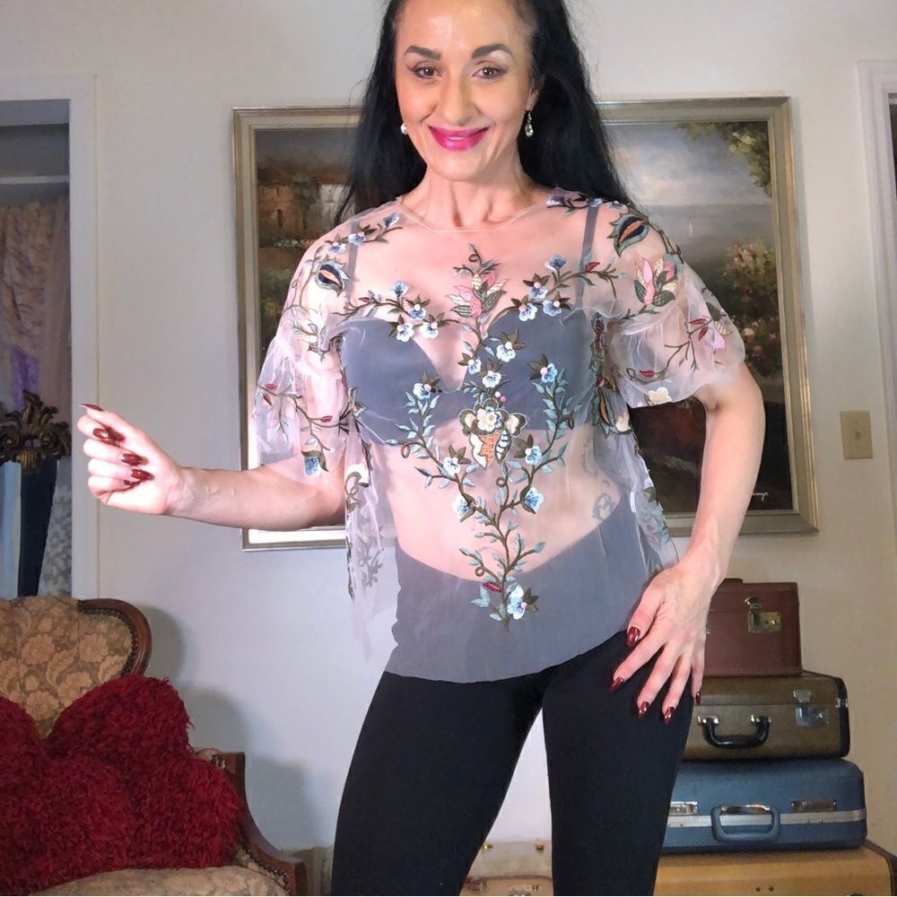 Zara sheer floral top 